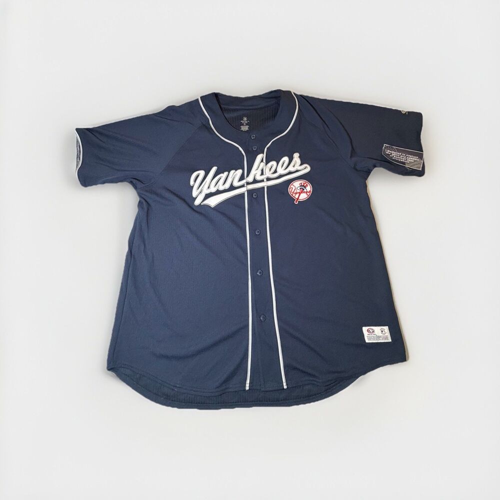 NWOT New York Yankees True Fan Jersey Men’s 2XL Navy Stitched Button Up MLB